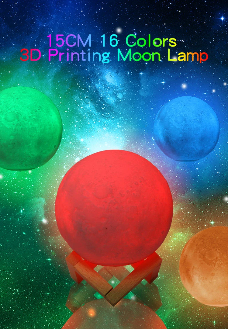 High Quality Cheap Price 15cm 16 Colors Rechargeable Remote/Touch/Tap Control 3D LED Moon Light Lamp