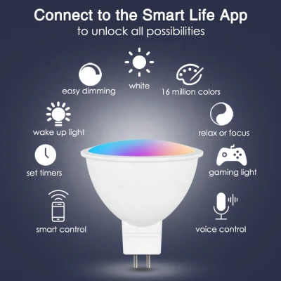 Lâmpada LED Gu5.3 MR16 WiFi Alexa Google Home Assistant Ifttt Tuya Smart Life APP Controle remoto RGB LED Light Dimmer Lamp